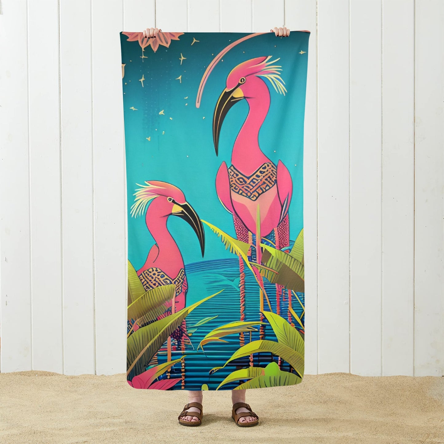 Future Flamingos Microfiber Beach Towel