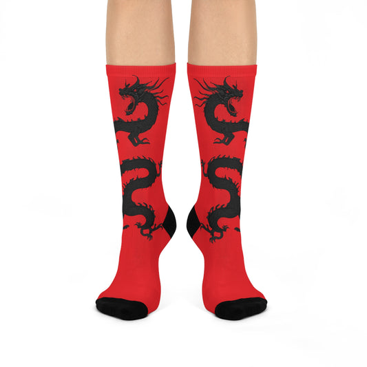 Red Dreaming Dragon TDL Logo Cushioned Crew Socks
