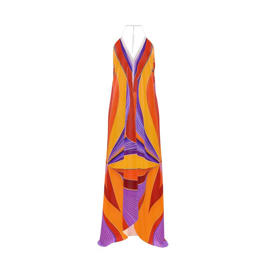Orange Deco Silk Halter Dress