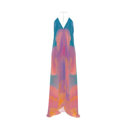 Roseate Sunset Silk Halter Dress