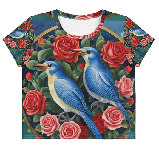 Gemini Birds and Roses Crop Tee