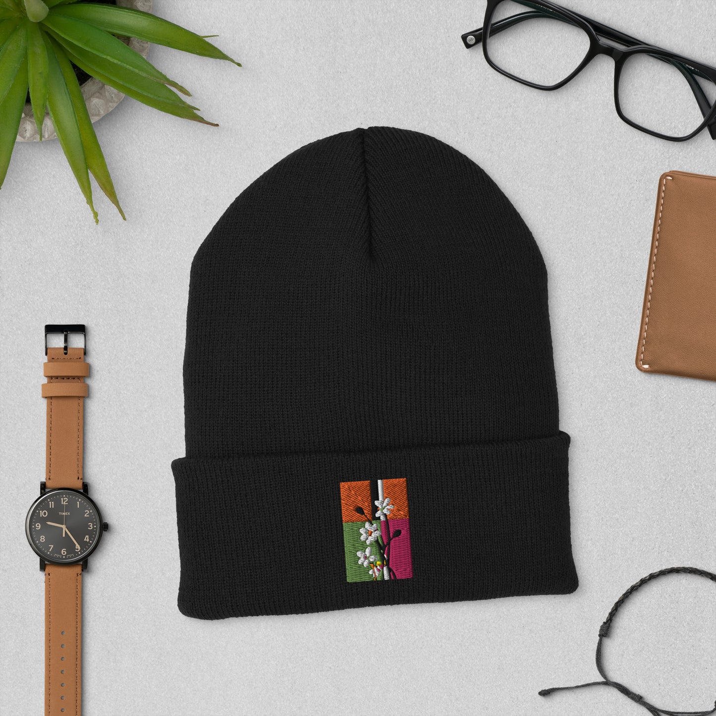 Film Flower Cuffed Beanie