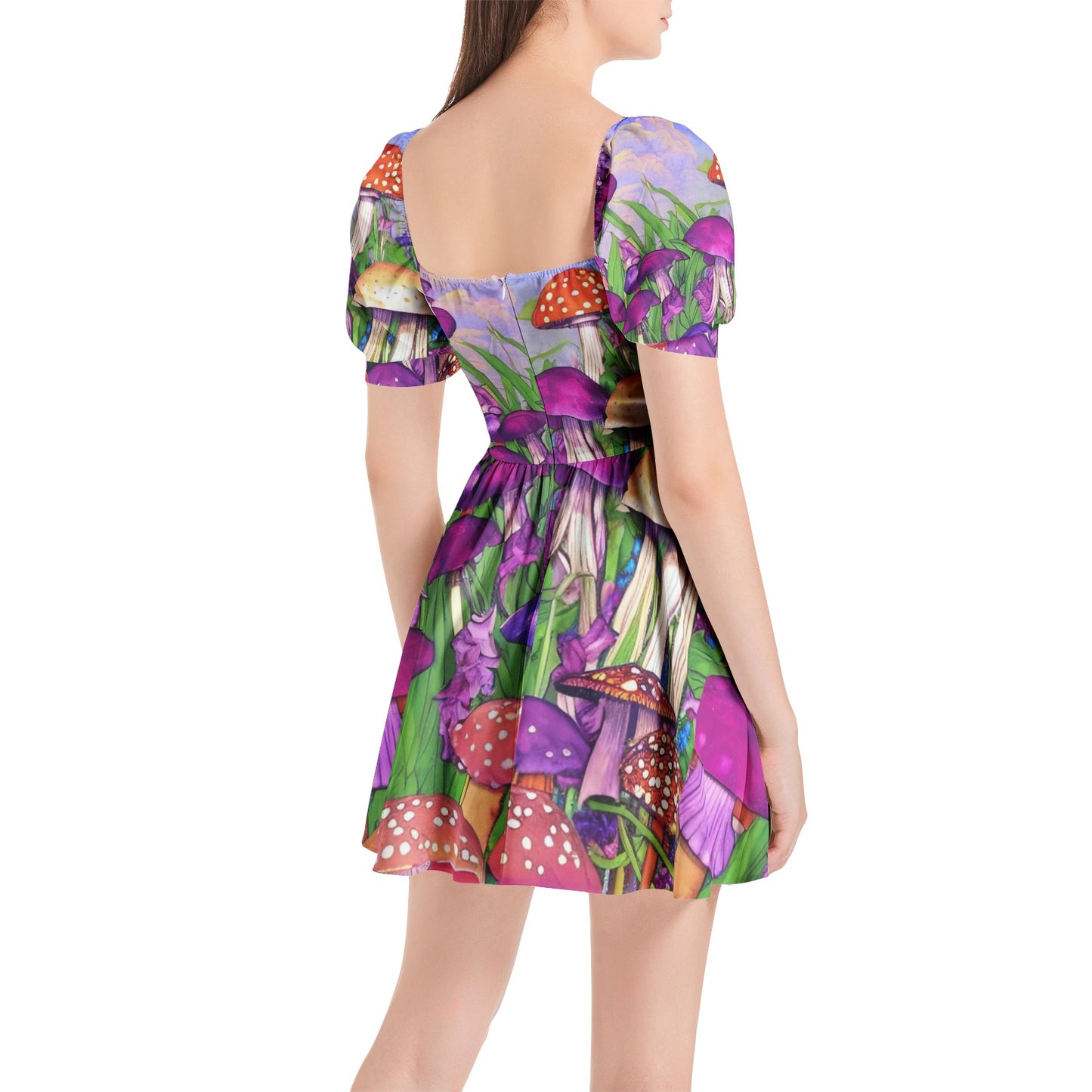 Mushroom Garden Puff Sleeve Mini-Dress
