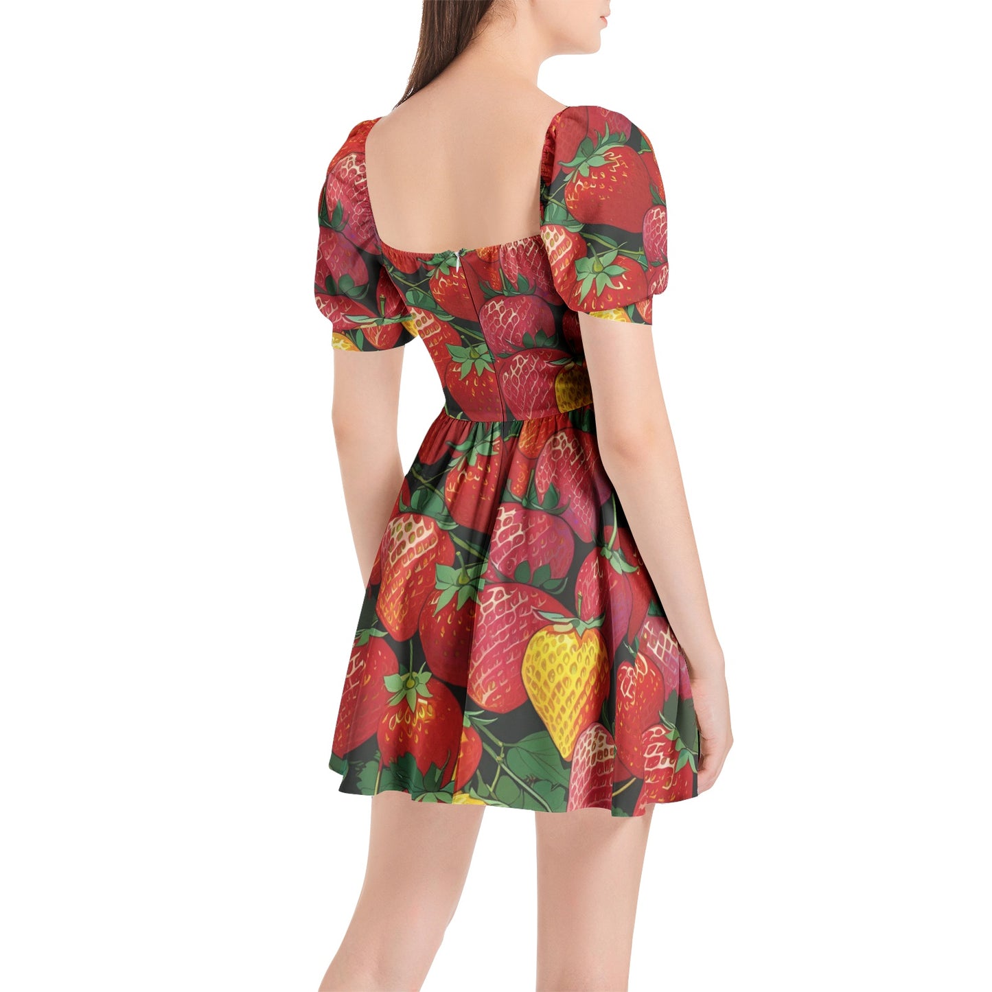Strawberry Mound Puff Sleeve Mini Dress