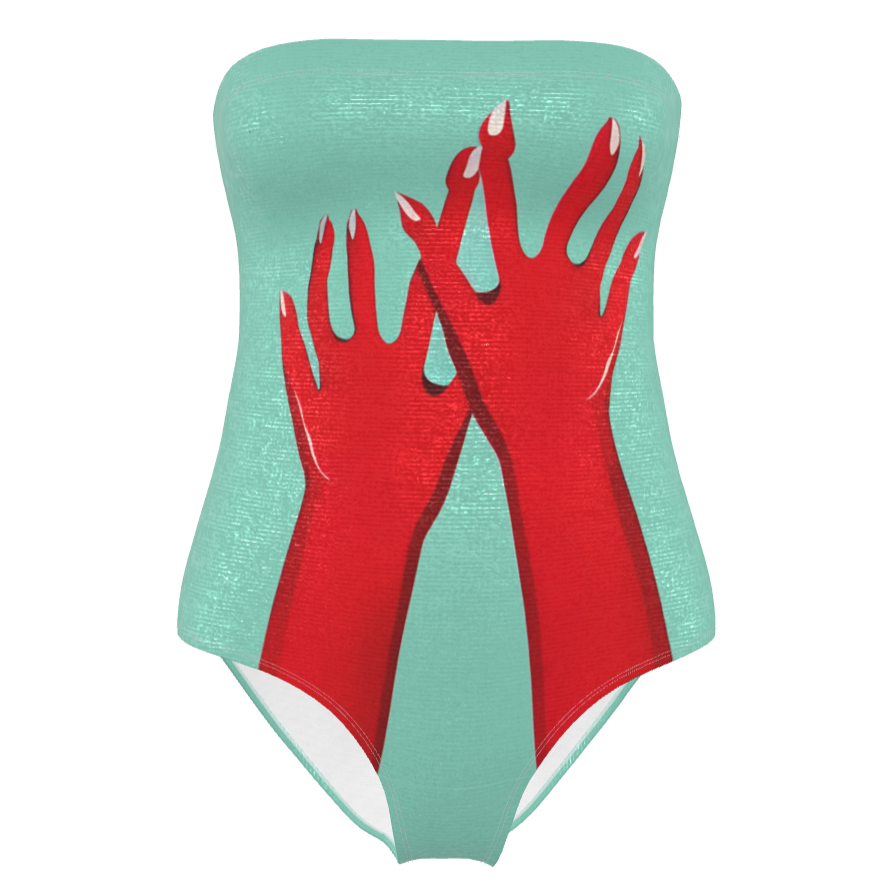 Red Handed Strapless Swimsuit ✅