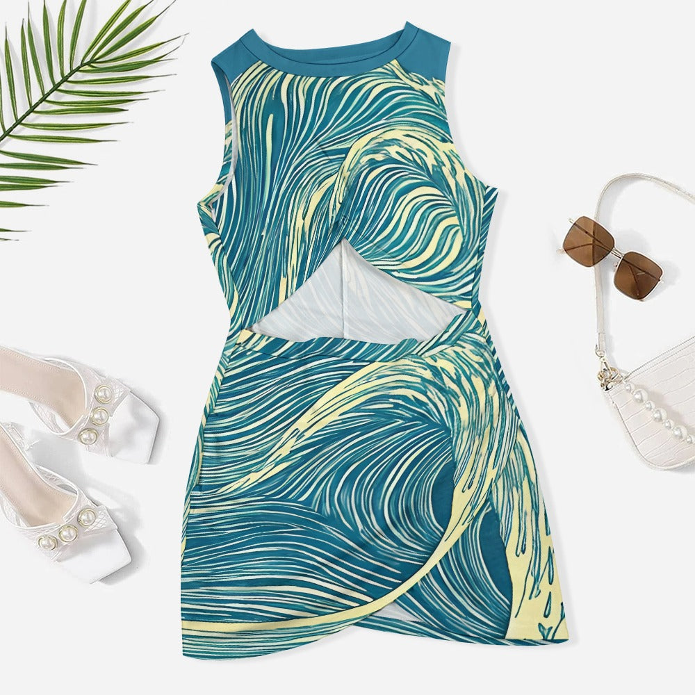 Water Waves Mini Wrap Dress