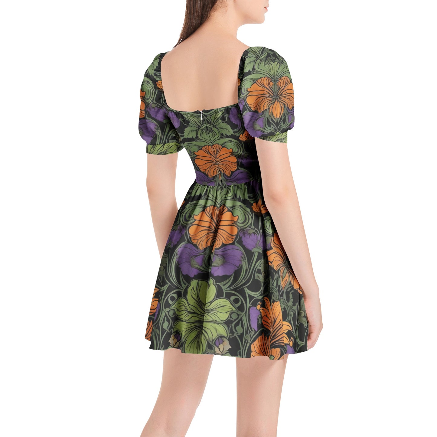 Fall Flowers Puff Sleeve Mini Dress