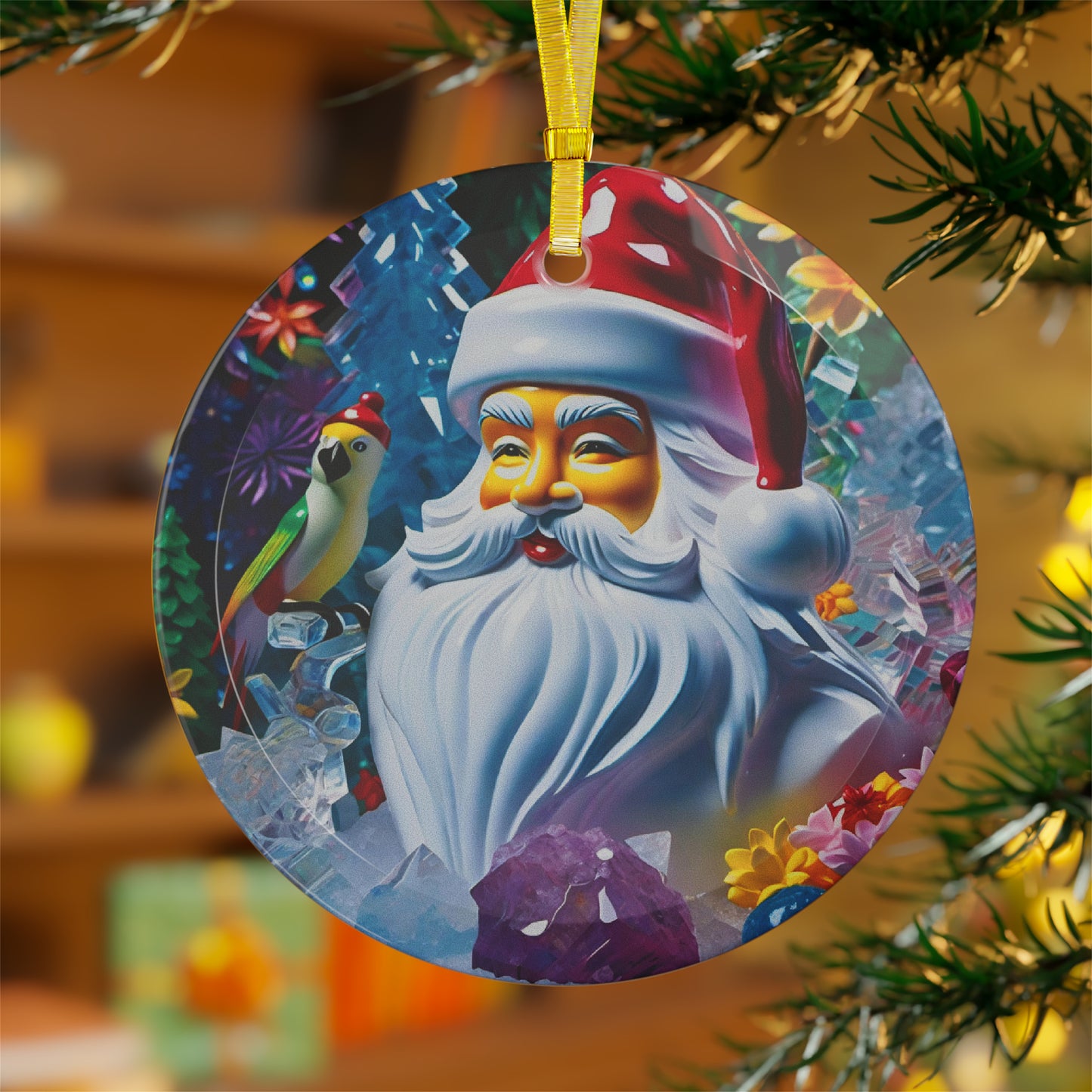 Pacific Santa Smiles Glass Ornament