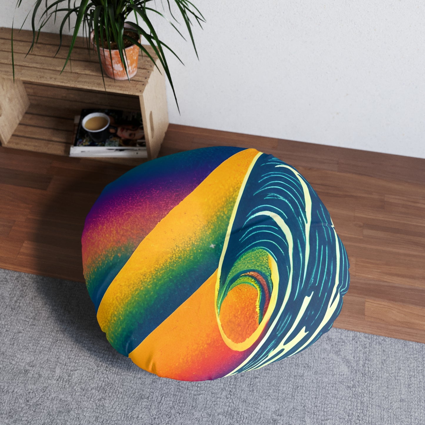 Rainbow Wave '80 Palette Plush Round Floor Pillow