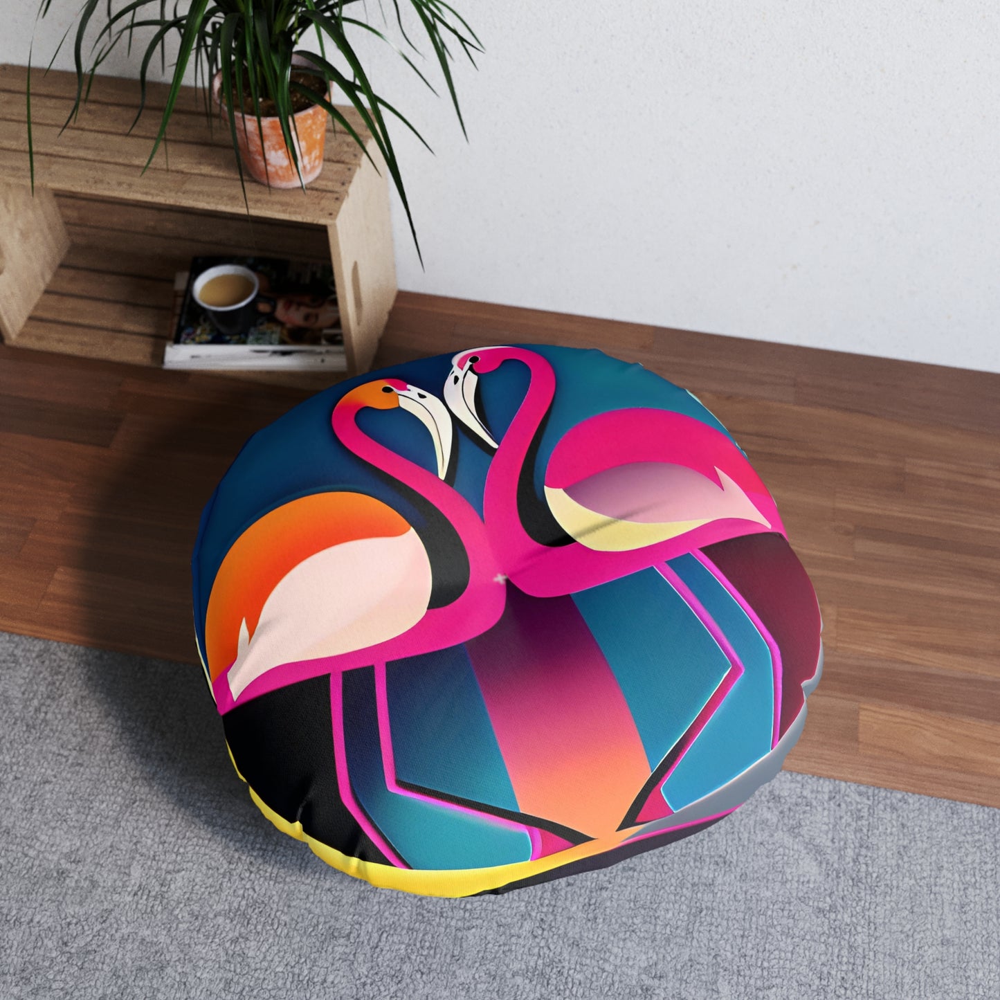 Flamingos Palette Plush Round Floor Pillow