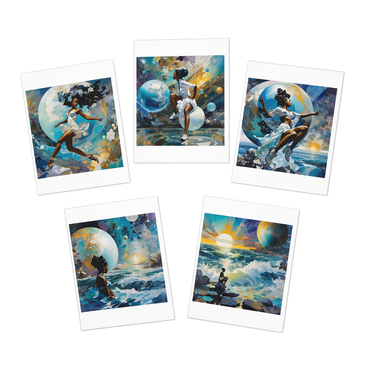 Celestial Aquarius Dreams Set of 5 Greeting Cards 🇺🇸