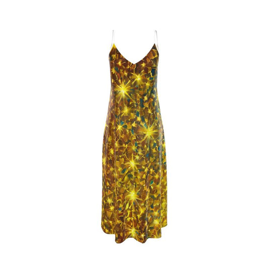 Golden Shimmer Slip Dress 🏕✅