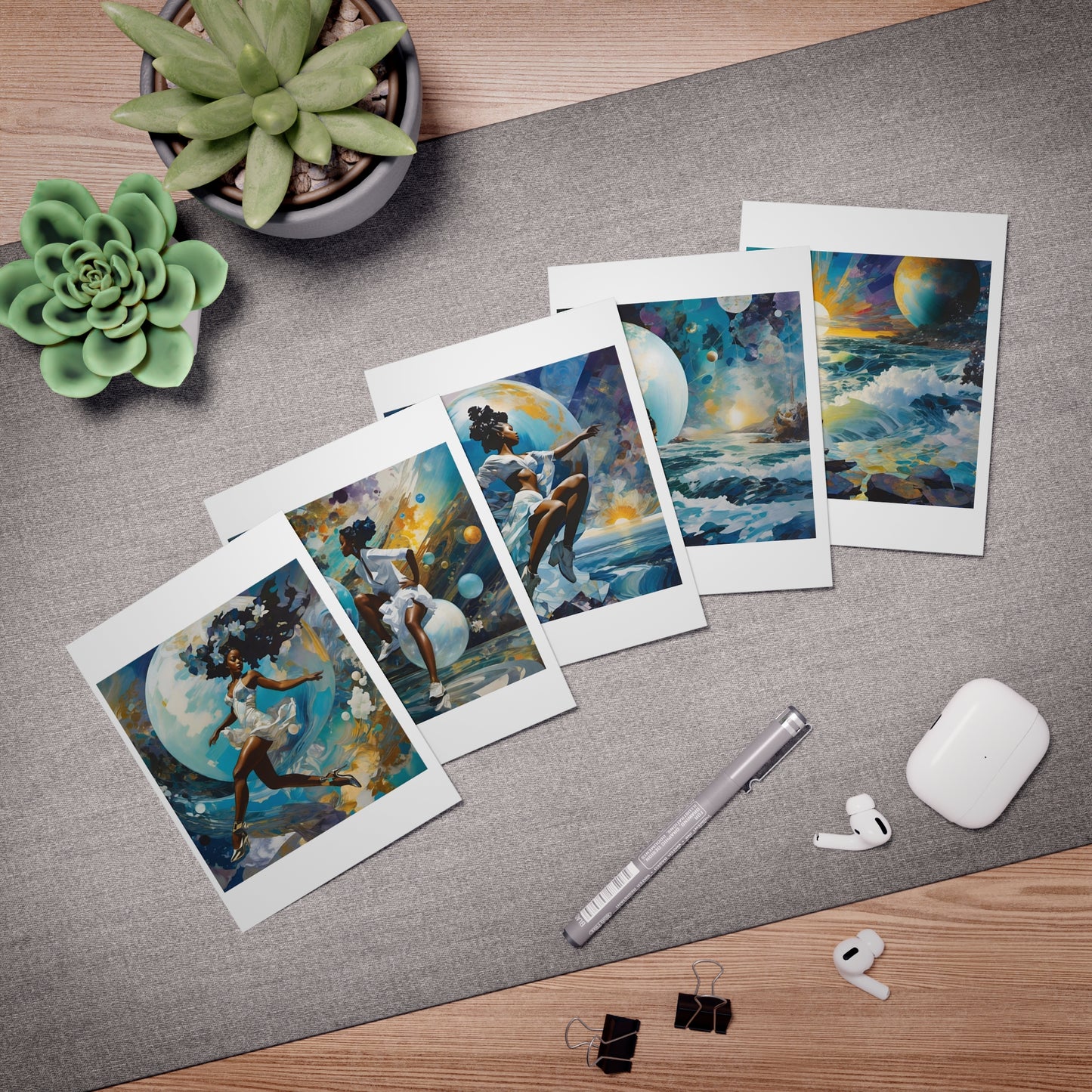 Celestial Aquarius Dreams Set of 5 Greeting Cards 🇺🇸