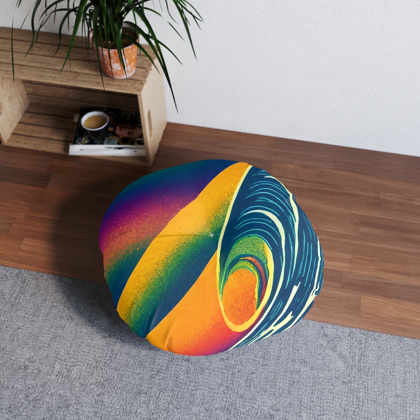 Rainbow Wave '80 Palette Plush Round Floor Pillow