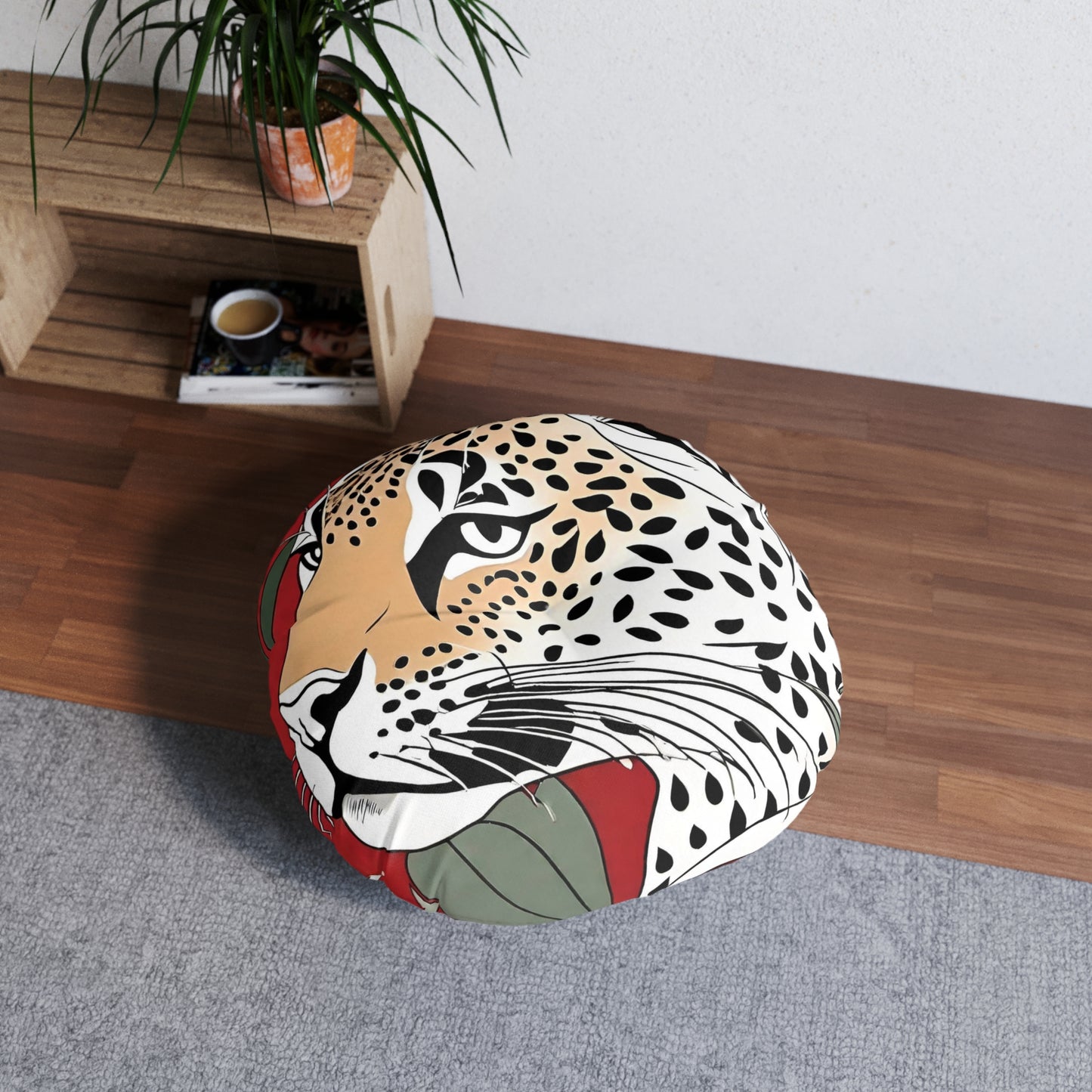 Leopard Head Palette Plush Round Floor Pillow