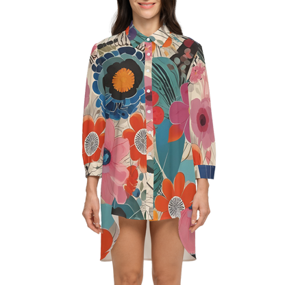 Flower Power Long-Sleeve Asymmetrical Blouse