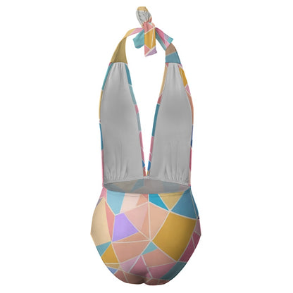 Pastel Geometry Halter Swimsuit