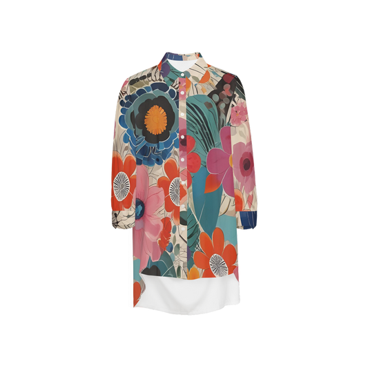 Flower Power Long-Sleeve Asymmetrical Blouse