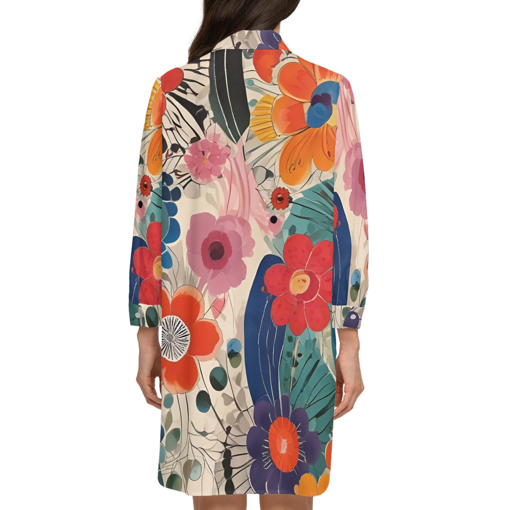 Flower Power Long-Sleeve Asymmetrical Blouse