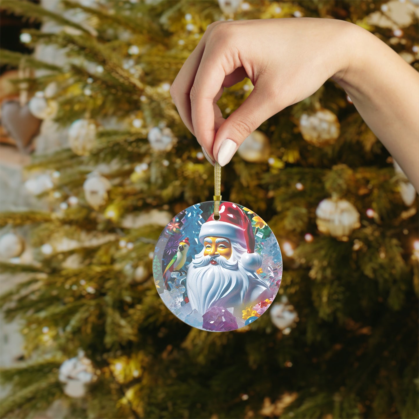 Pacific Santa Smiles Glass Ornament