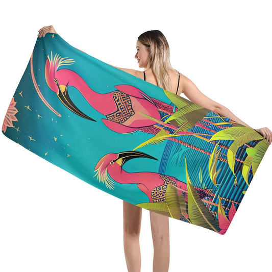 Future Flamingos Microfiber Beach Towel