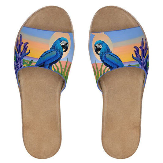 Blue Parrot Leather Slides