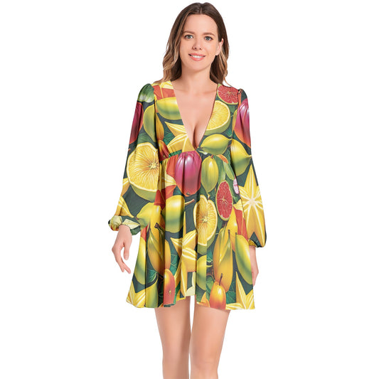 Free the Citrus Lantern Sleeve Dress