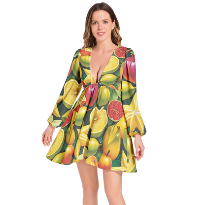 Free the Citrus Lantern Sleeve Dress