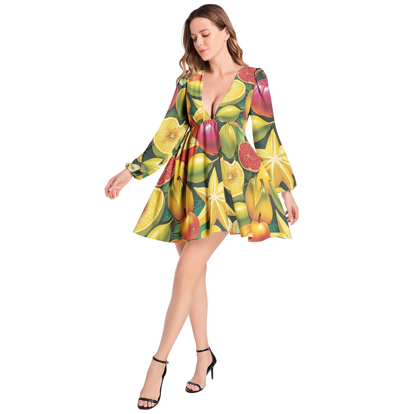 Free the Citrus Lantern Sleeve Dress