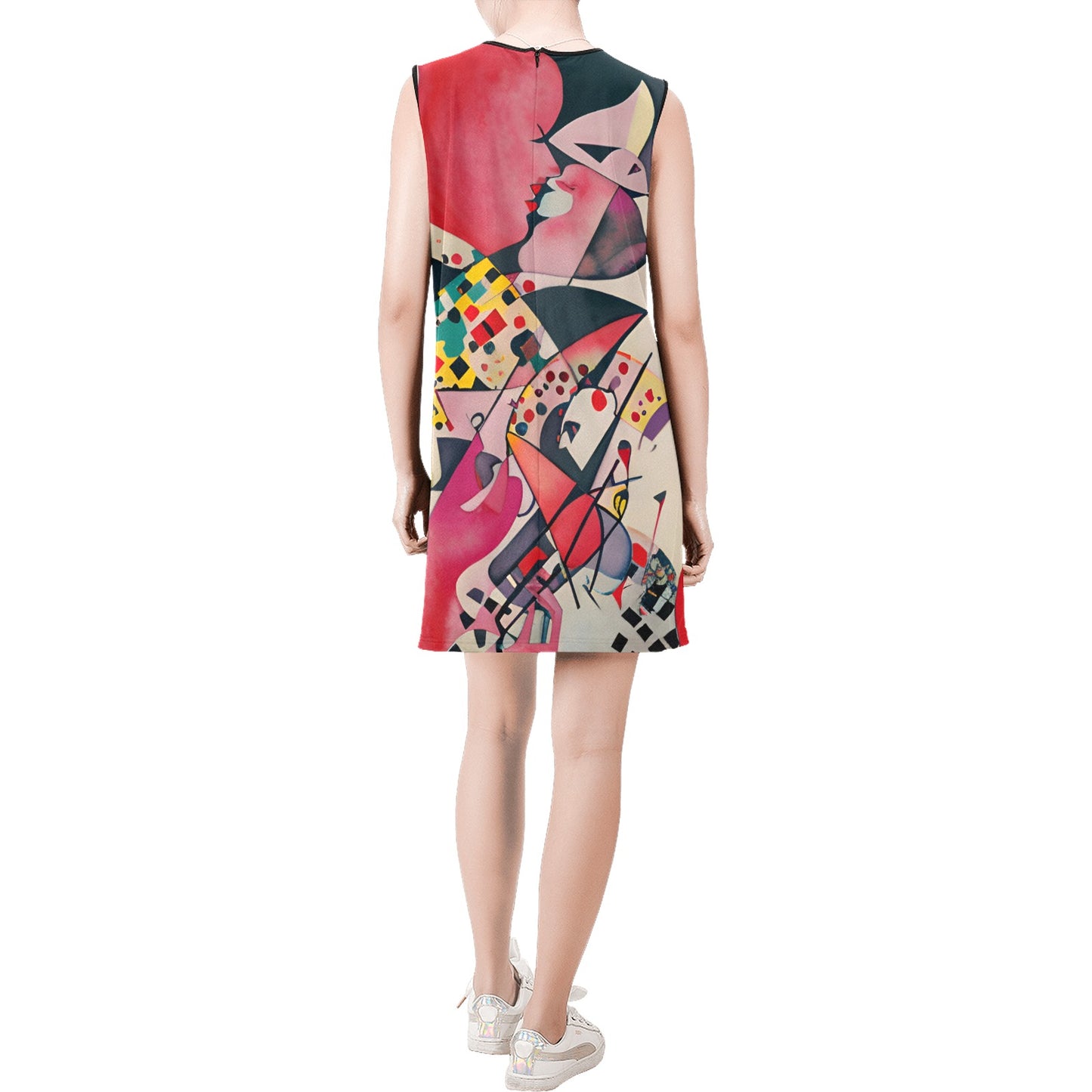 Abstract Queen Sleeveless Round Neck Shift Dress